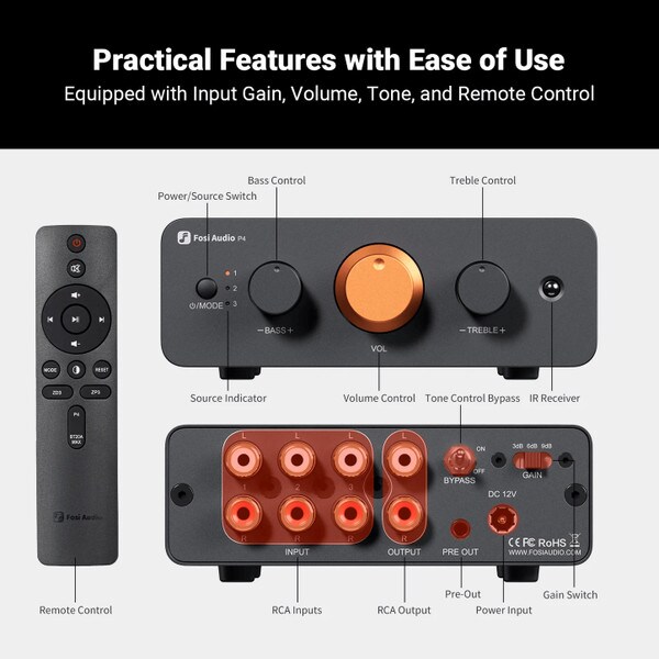 Main product image for Fosi Audio P4 Mini Preamp w/ Remote Control235-282